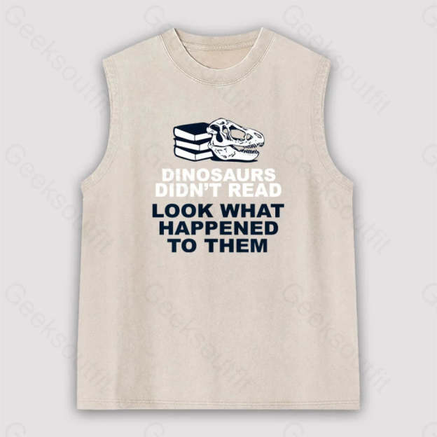 Dinosaurs Didn’t Read Unisex Washed Tank Apricot / S
