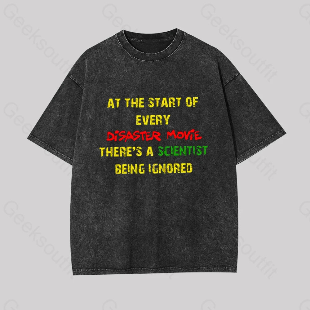Disaster Movies Scientist Geek Washed T-Shirt Black / S