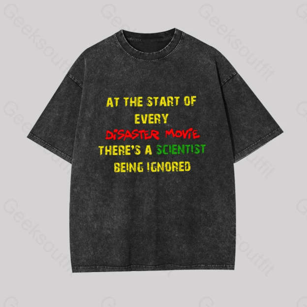 Disaster Movies Scientist Geek Washed T-Shirt Black / S