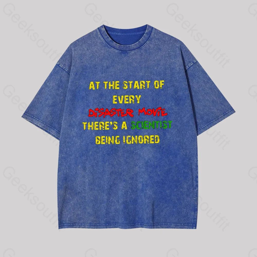 Disaster Movies Scientist Geek Washed T-Shirt Blue / S