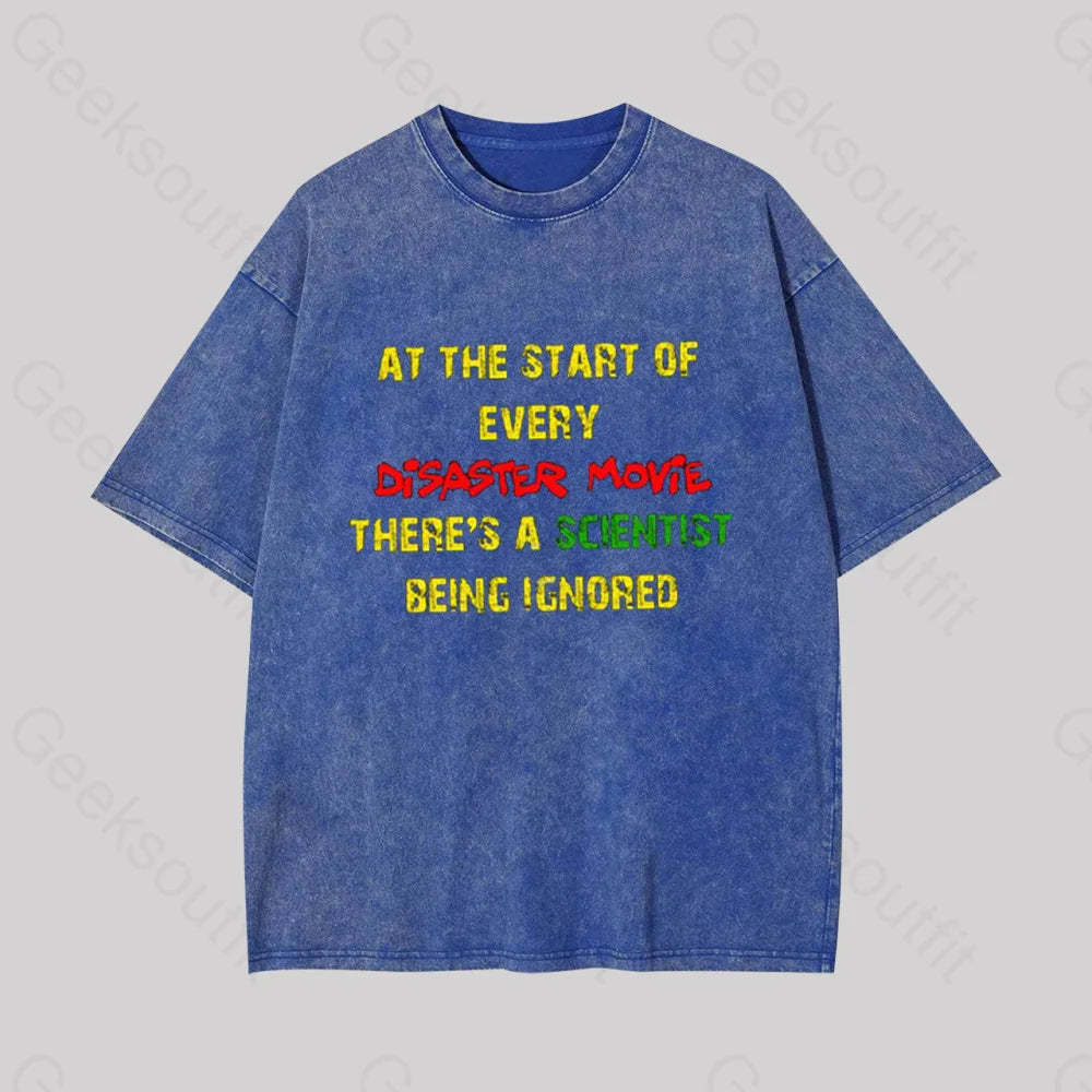 Disaster Movies Scientist Geek Washed T-Shirt Blue / S