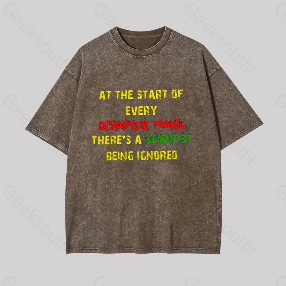Disaster Movies Scientist Geek Washed T-Shirt Coffee / S