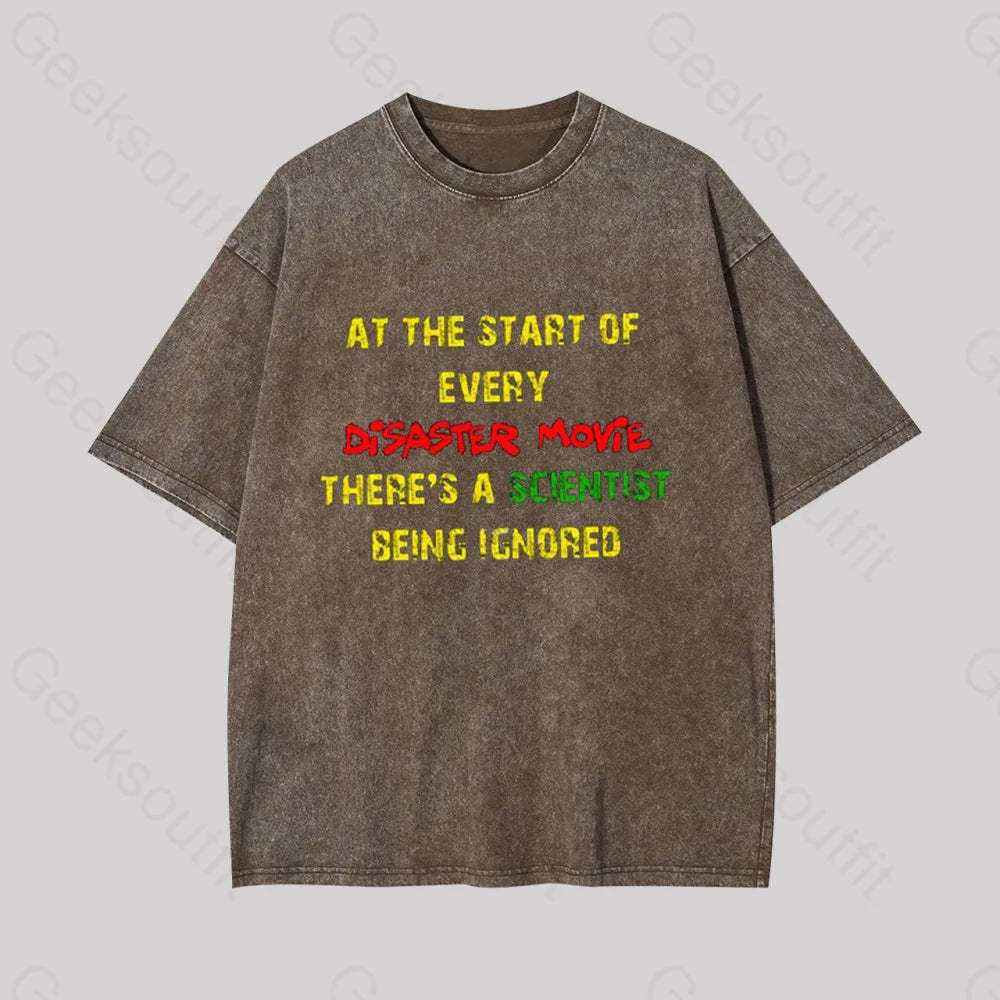 Disaster Movies Scientist Geek Washed T-Shirt Coffee / S