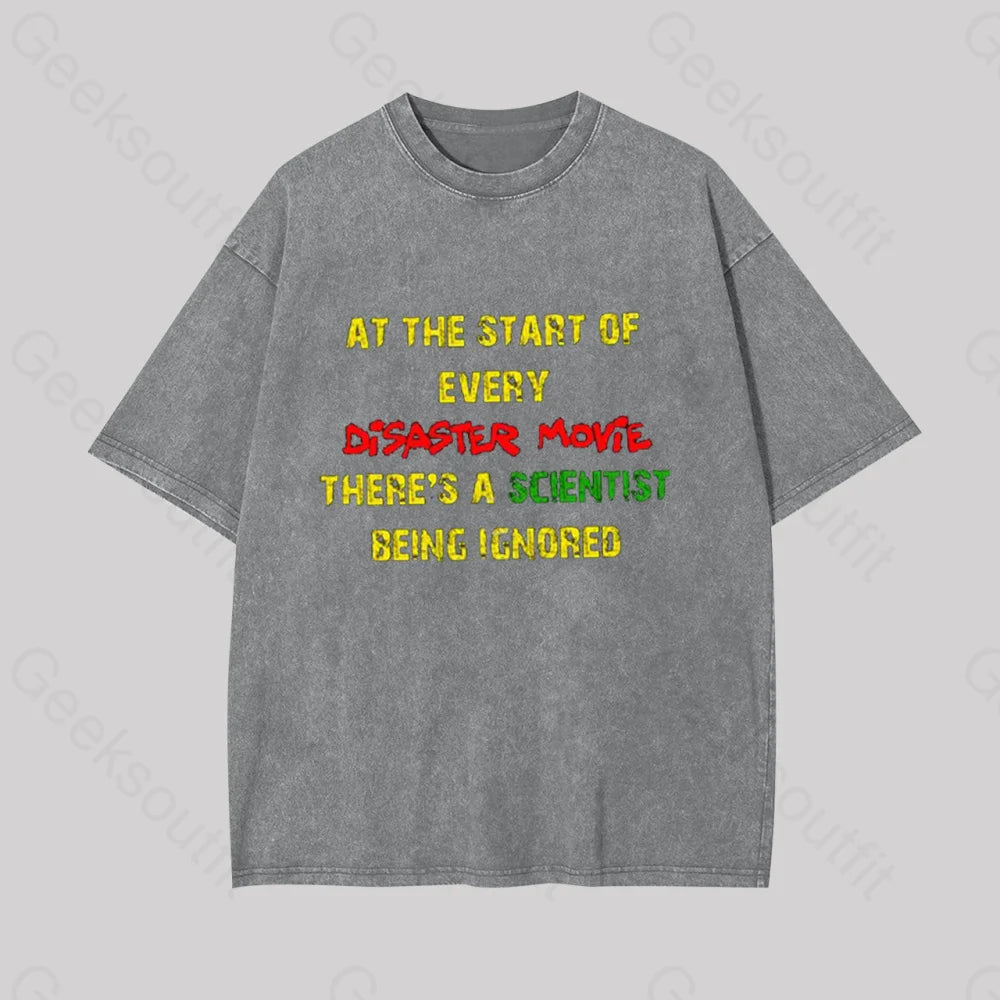 Disaster Movies Scientist Geek Washed T-Shirt Grey / S