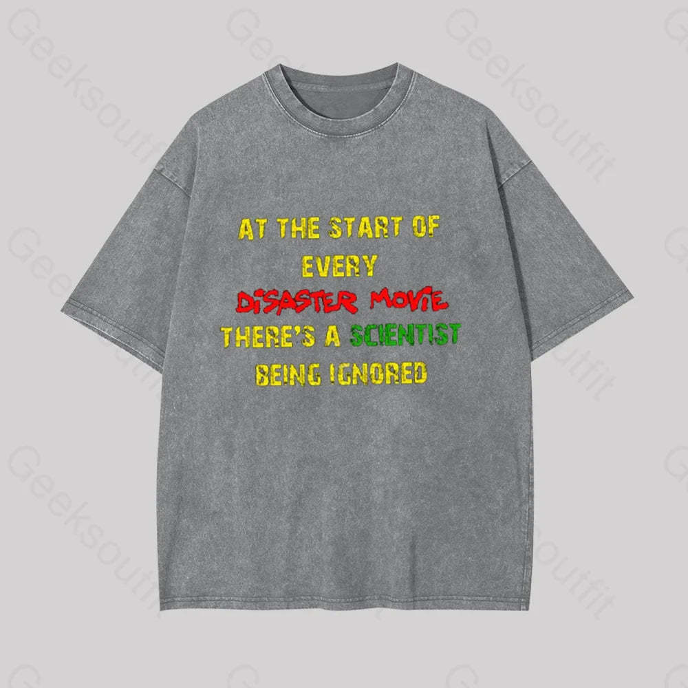 Disaster Movies Scientist Geek Washed T-Shirt Grey / S
