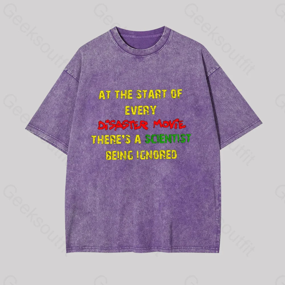 Disaster Movies Scientist Geek Washed T-Shirt Purple / S