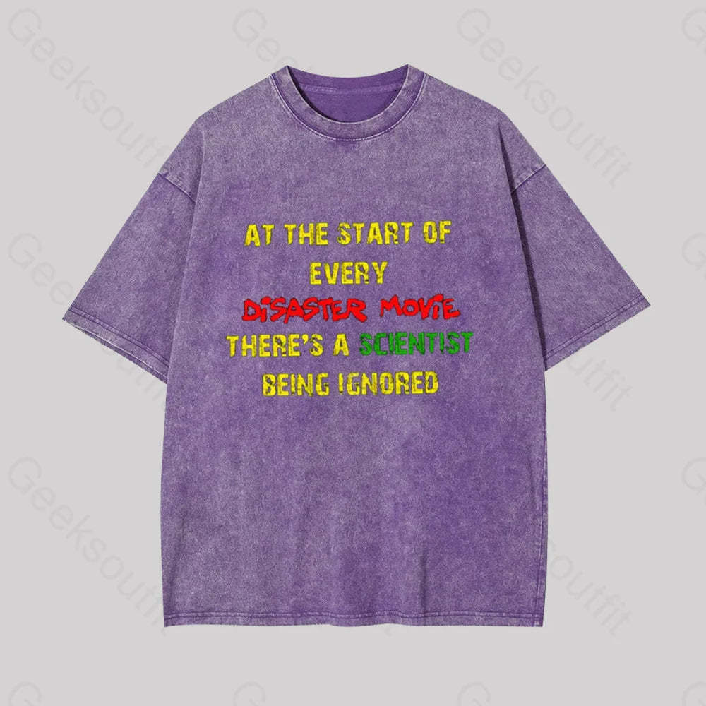 Disaster Movies Scientist Geek Washed T-Shirt Purple / S