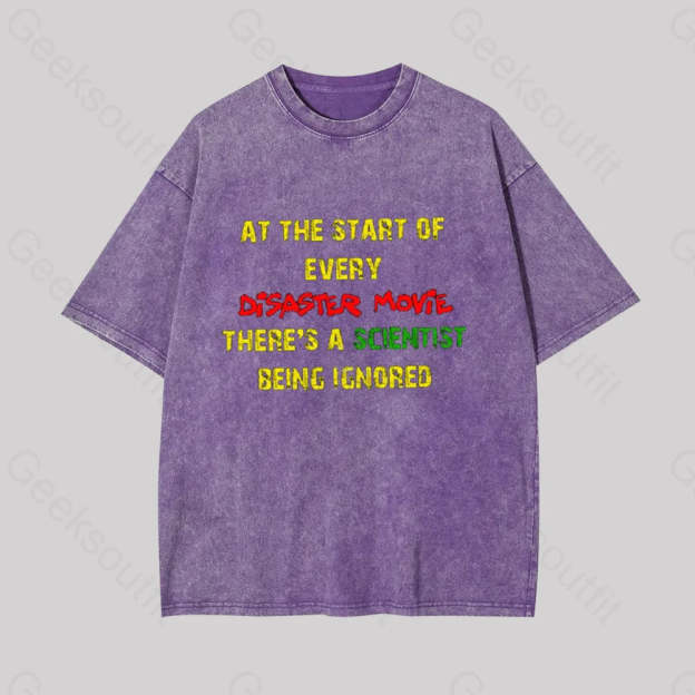 Disaster Movies Scientist Geek Washed T-Shirt Purple / S