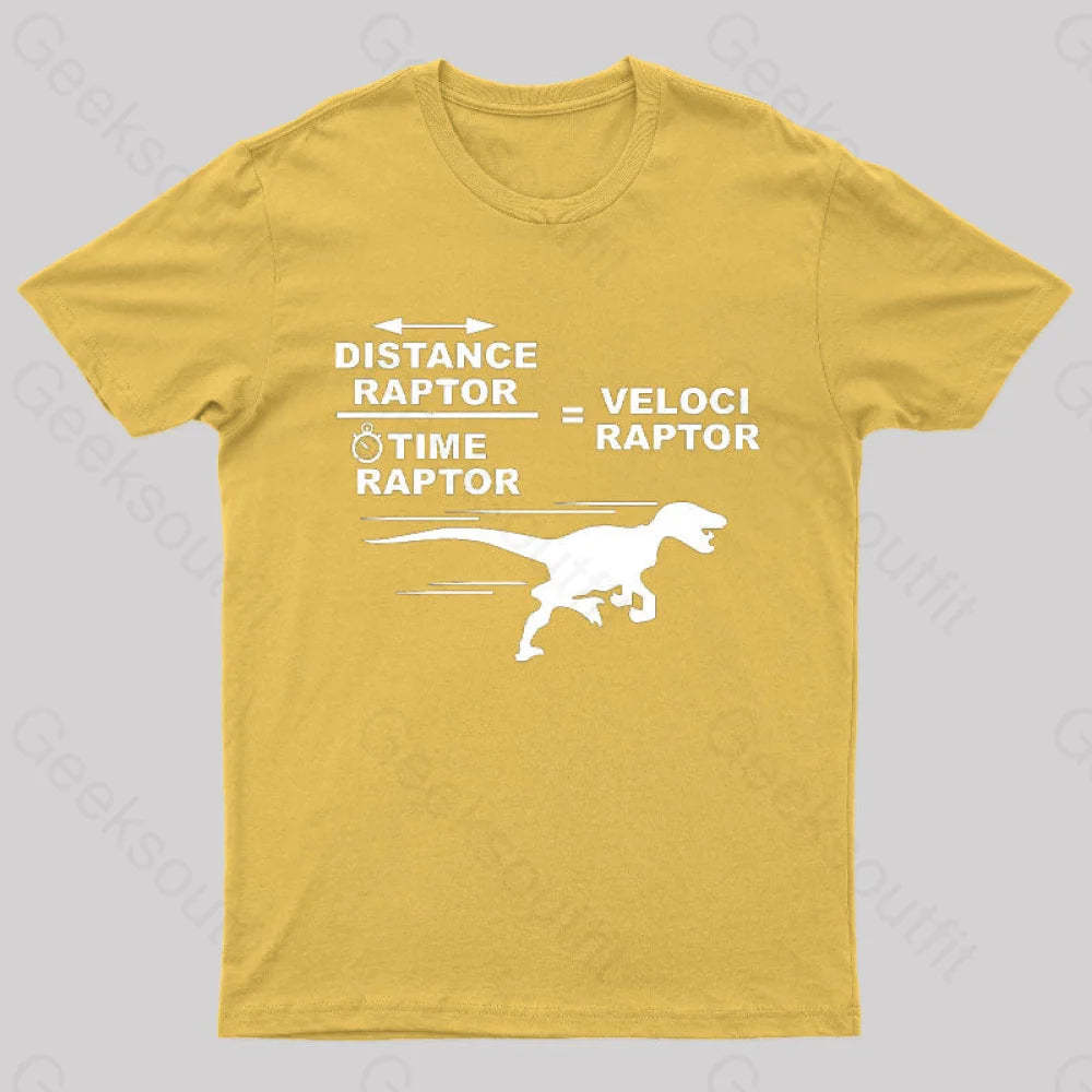 Distance Raptor Divided By Time Equals Velociraptor T-Shirt Yellow / S