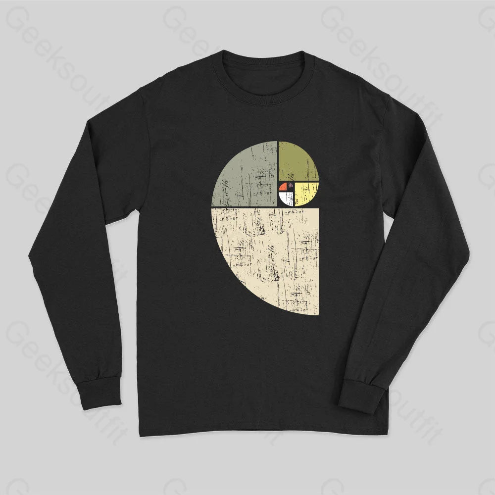 Distressed Fibonacci Spiral Geek Graphic Long Sleeve T-Shirt Black / S