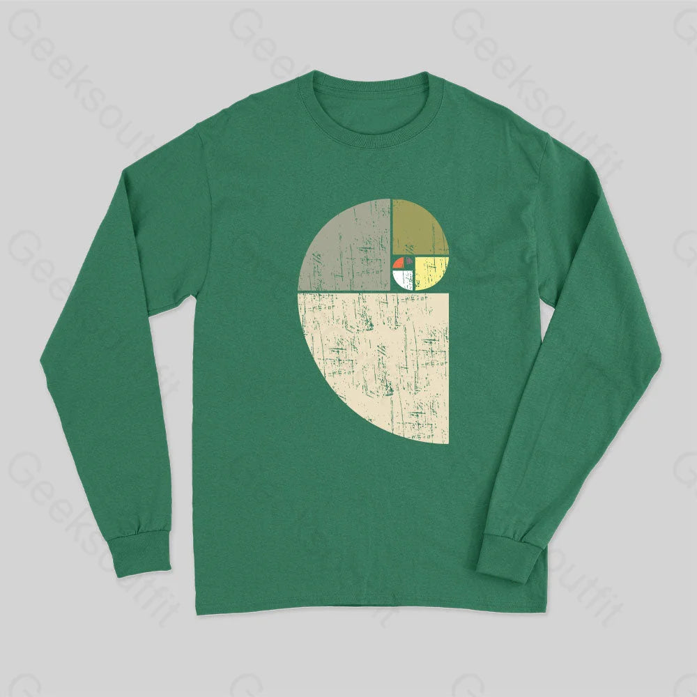 Distressed Fibonacci Spiral Geek Graphic Long Sleeve T-Shirt Green / S