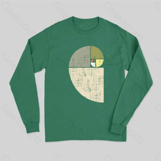 Distressed Fibonacci Spiral Geek Graphic Long Sleeve T-Shirt Green / S
