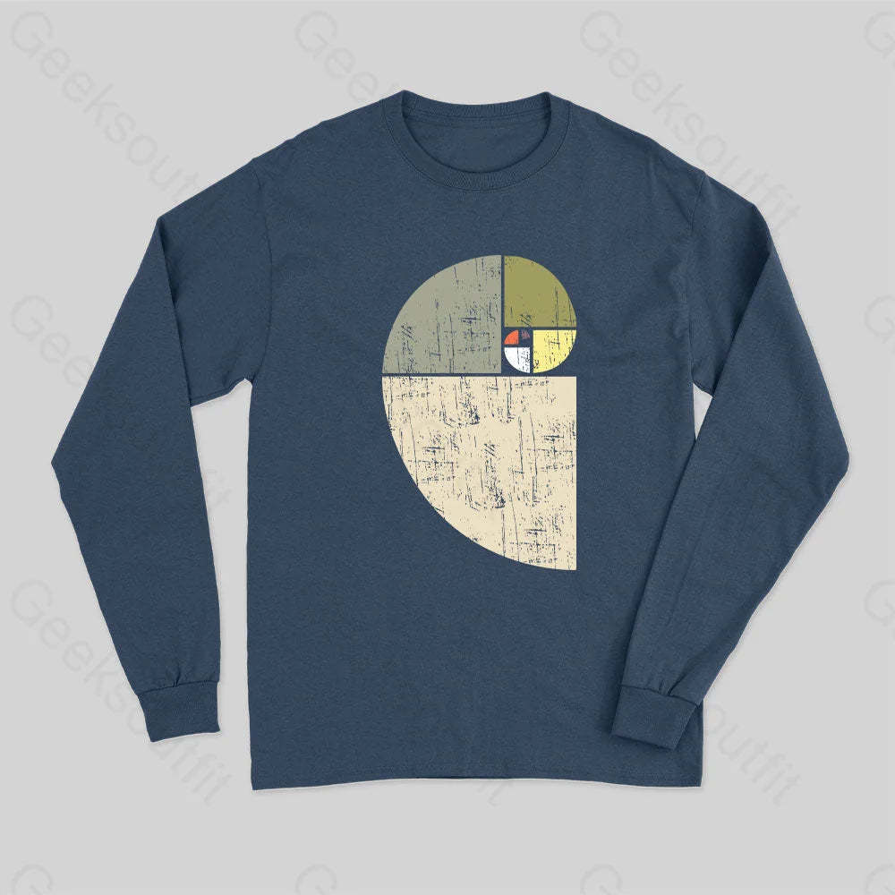 Distressed Fibonacci Spiral Geek Graphic Long Sleeve T-Shirt Navy / S