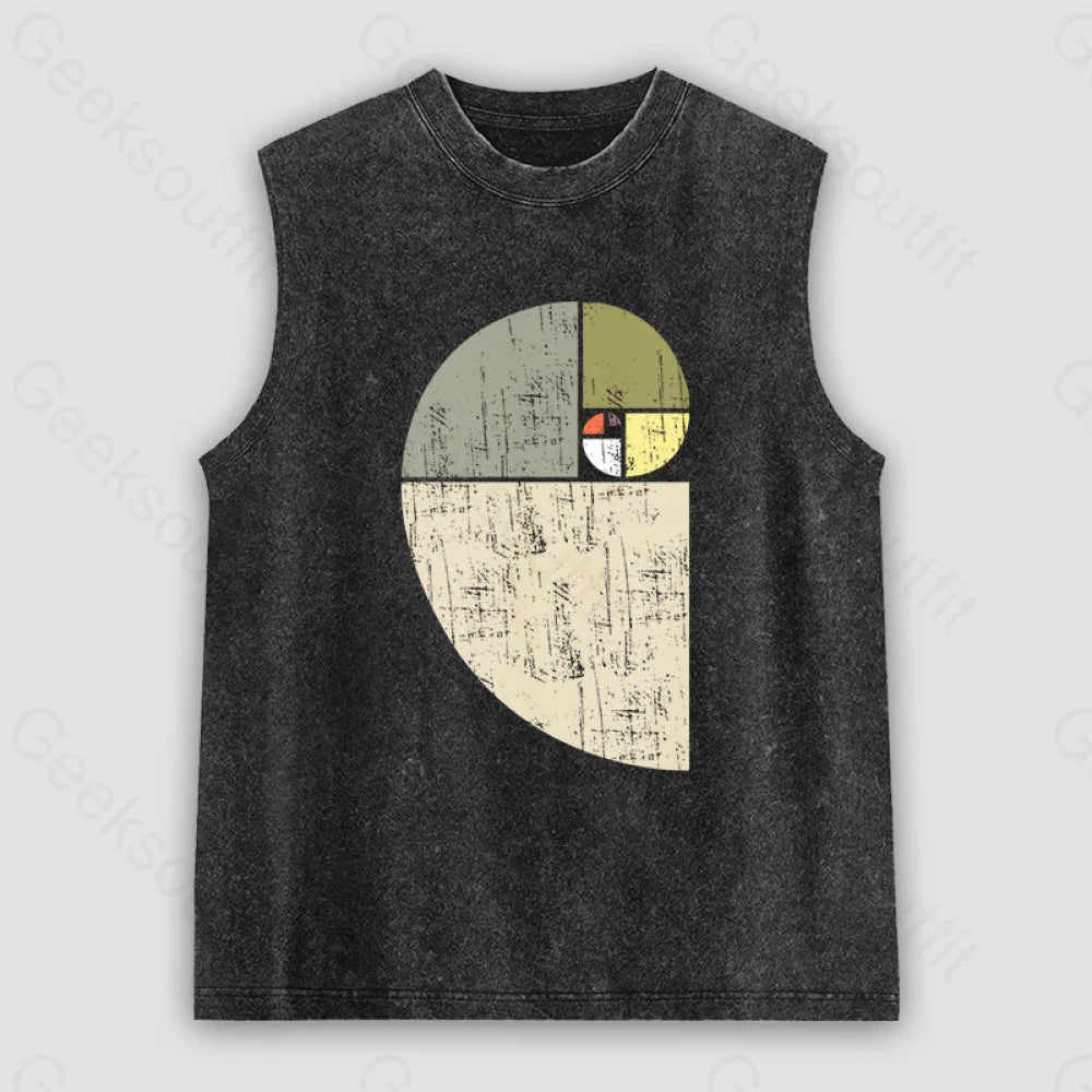 Distressed Fibonacci Spiral Geek Graphic Unisex Washed Tank Black / S