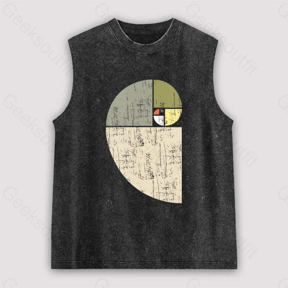 Distressed Fibonacci Spiral Geek Graphic Unisex Washed Tank Black / S