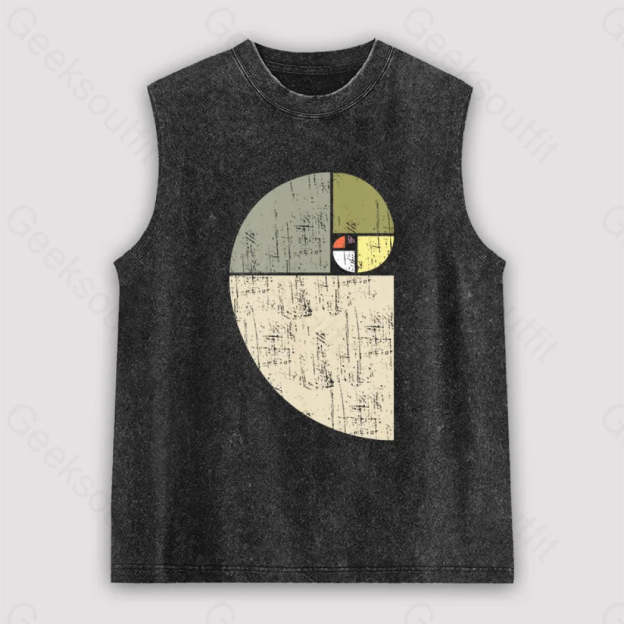 Distressed Fibonacci Spiral Geek Graphic Unisex Washed Tank Black / S