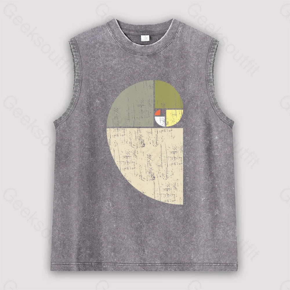 Distressed Fibonacci Spiral Geek Graphic Unisex Washed Tank Grey / S