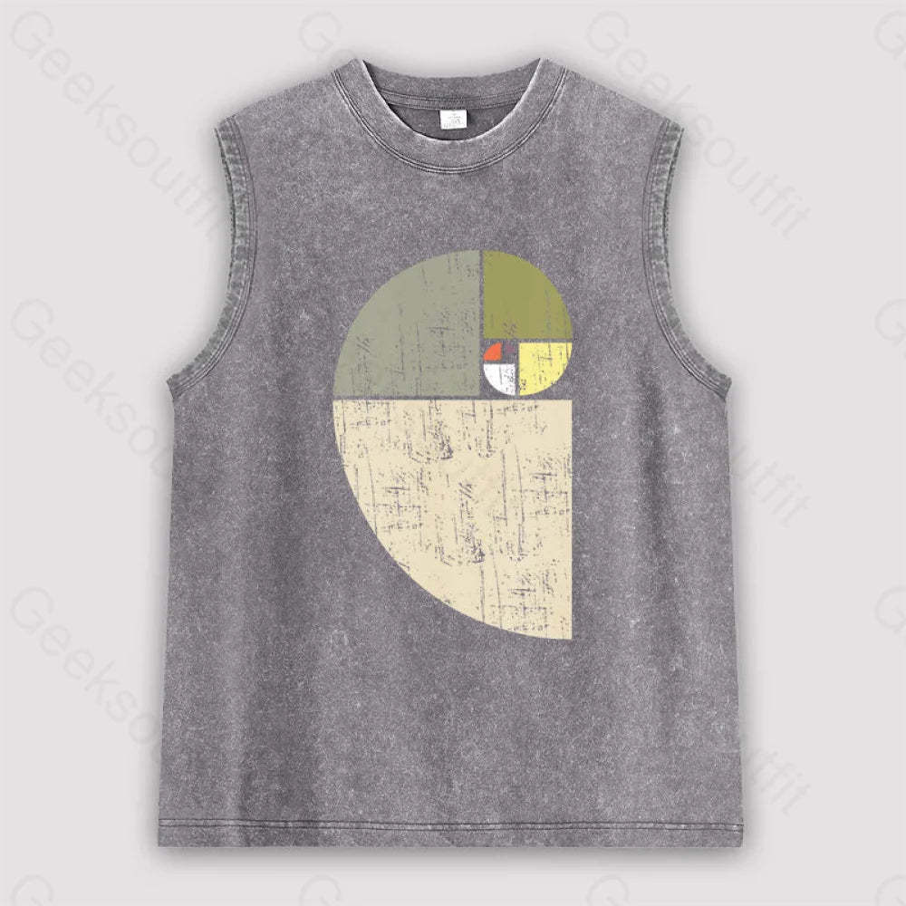 Distressed Fibonacci Spiral Geek Graphic Unisex Washed Tank Grey / S