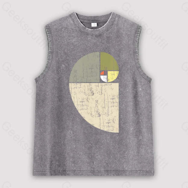 Distressed Fibonacci Spiral Geek Graphic Unisex Washed Tank Grey / S