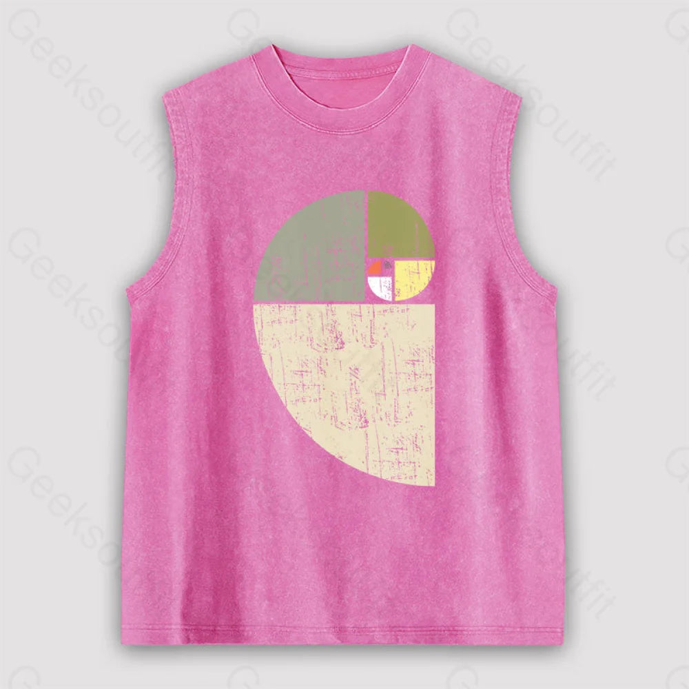 Distressed Fibonacci Spiral Geek Graphic Unisex Washed Tank Pink / S