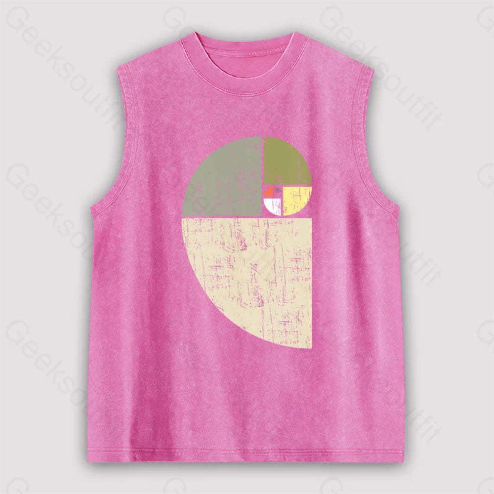 Distressed Fibonacci Spiral Geek Graphic Unisex Washed Tank Pink / S