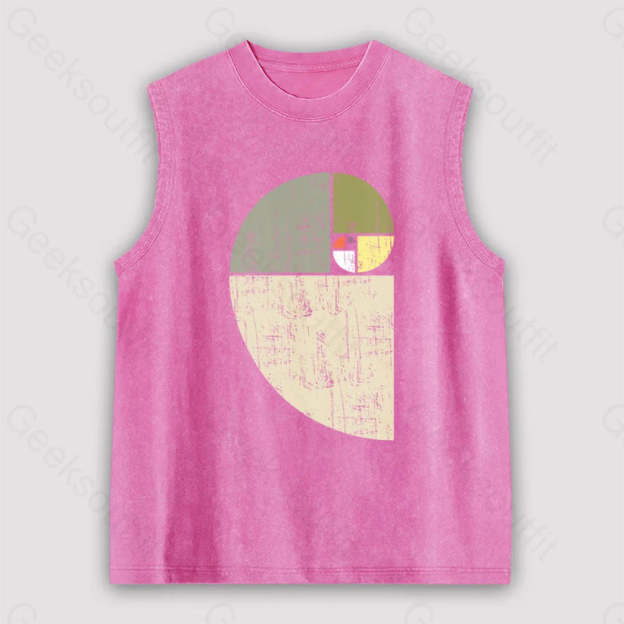 Distressed Fibonacci Spiral Geek Graphic Unisex Washed Tank Pink / S
