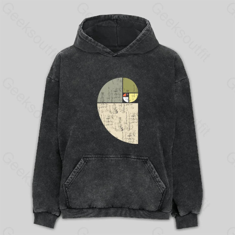 Distressed Fibonacci Spiral Washed Hoodie M