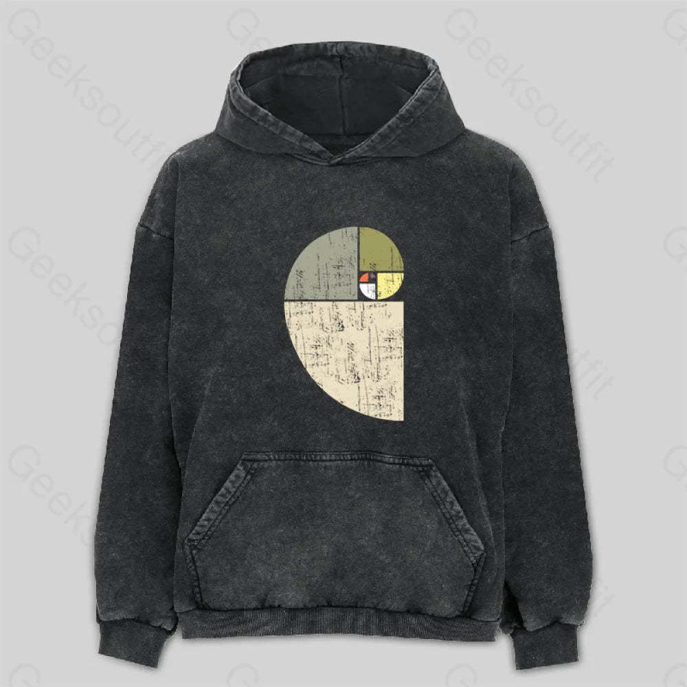 Distressed Fibonacci Spiral Washed Hoodie M