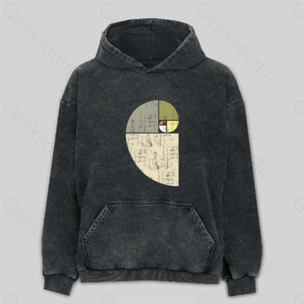Distressed Fibonacci Spiral Washed Hoodie M