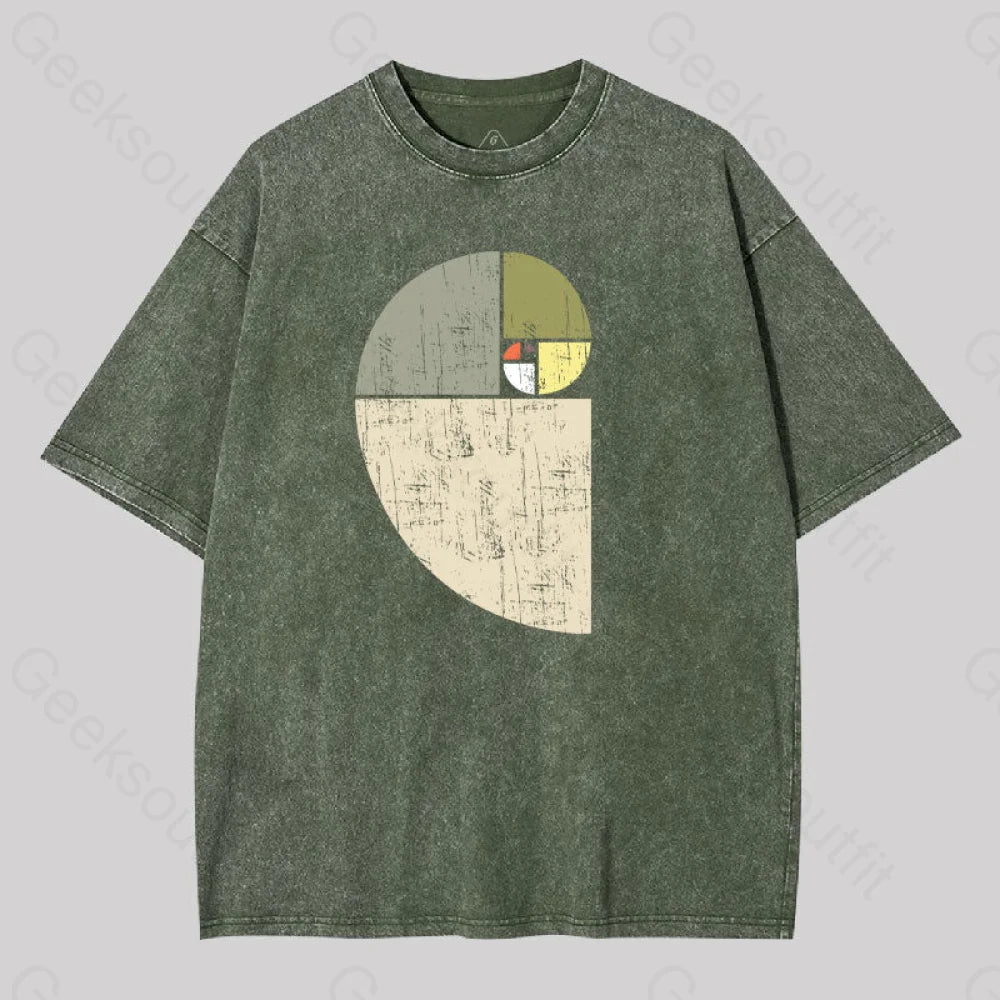 Distressed Fibonacci Spiral Washed T-Shirt Army Green / S