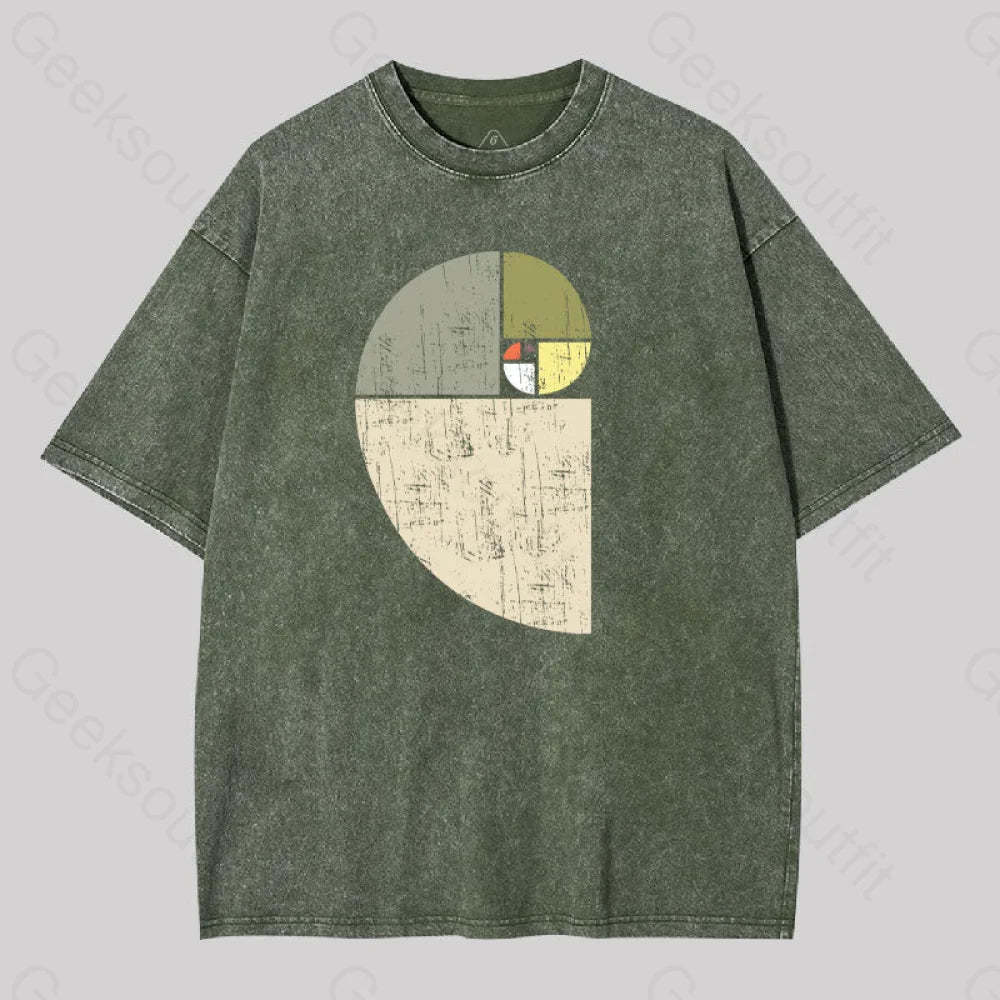 Distressed Fibonacci Spiral Washed T-Shirt Army Green / S