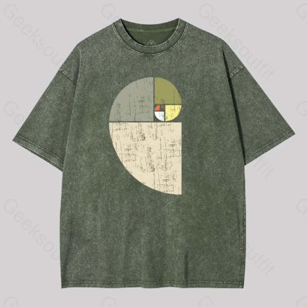Distressed Fibonacci Spiral Washed T-Shirt Army Green / S