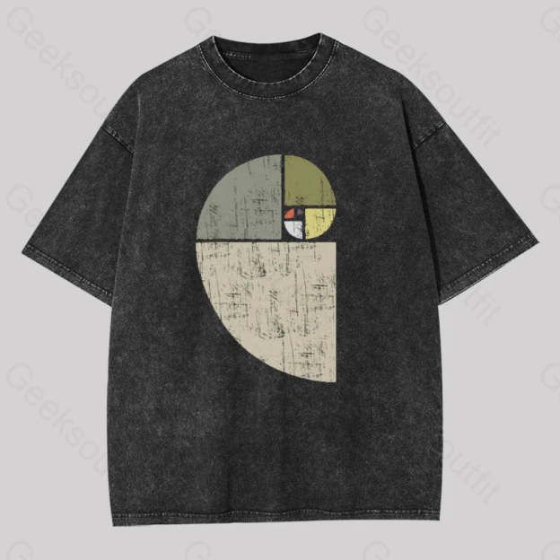 Distressed Fibonacci Spiral Washed T-Shirt Black / S