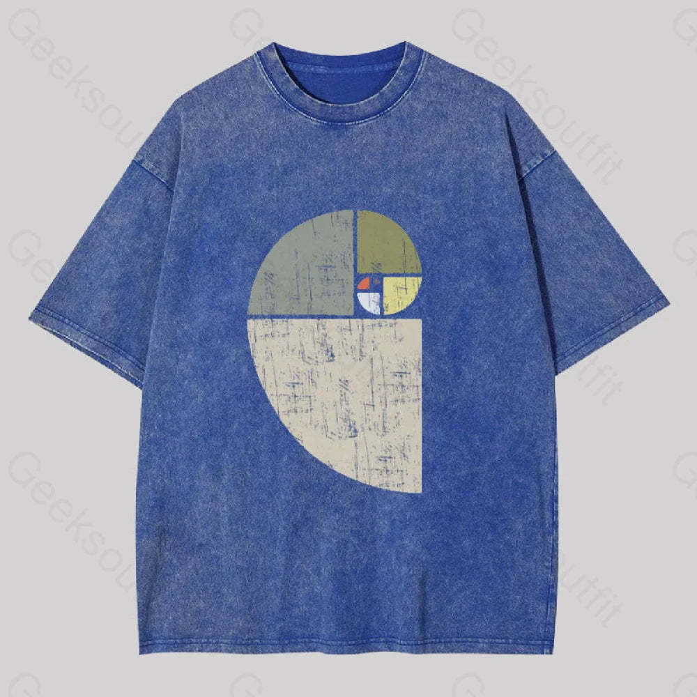 Distressed Fibonacci Spiral Washed T-Shirt Blue / S