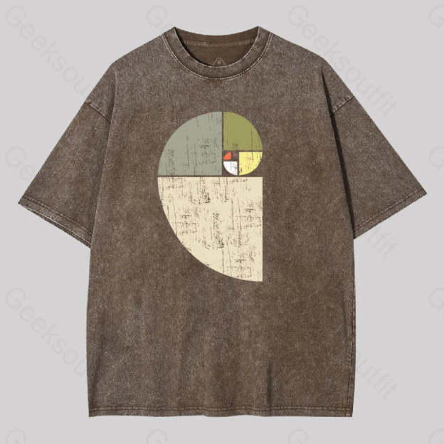 Distressed Fibonacci Spiral Washed T-Shirt Coffee / S
