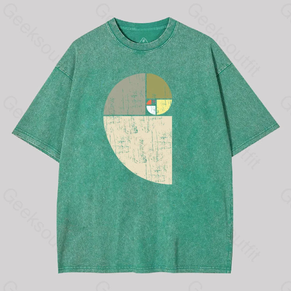 Distressed Fibonacci Spiral Washed T-Shirt Grass Green / S