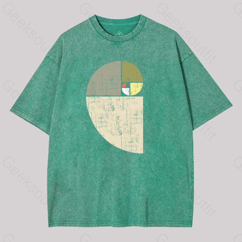Distressed Fibonacci Spiral Washed T-Shirt Grass Green / S
