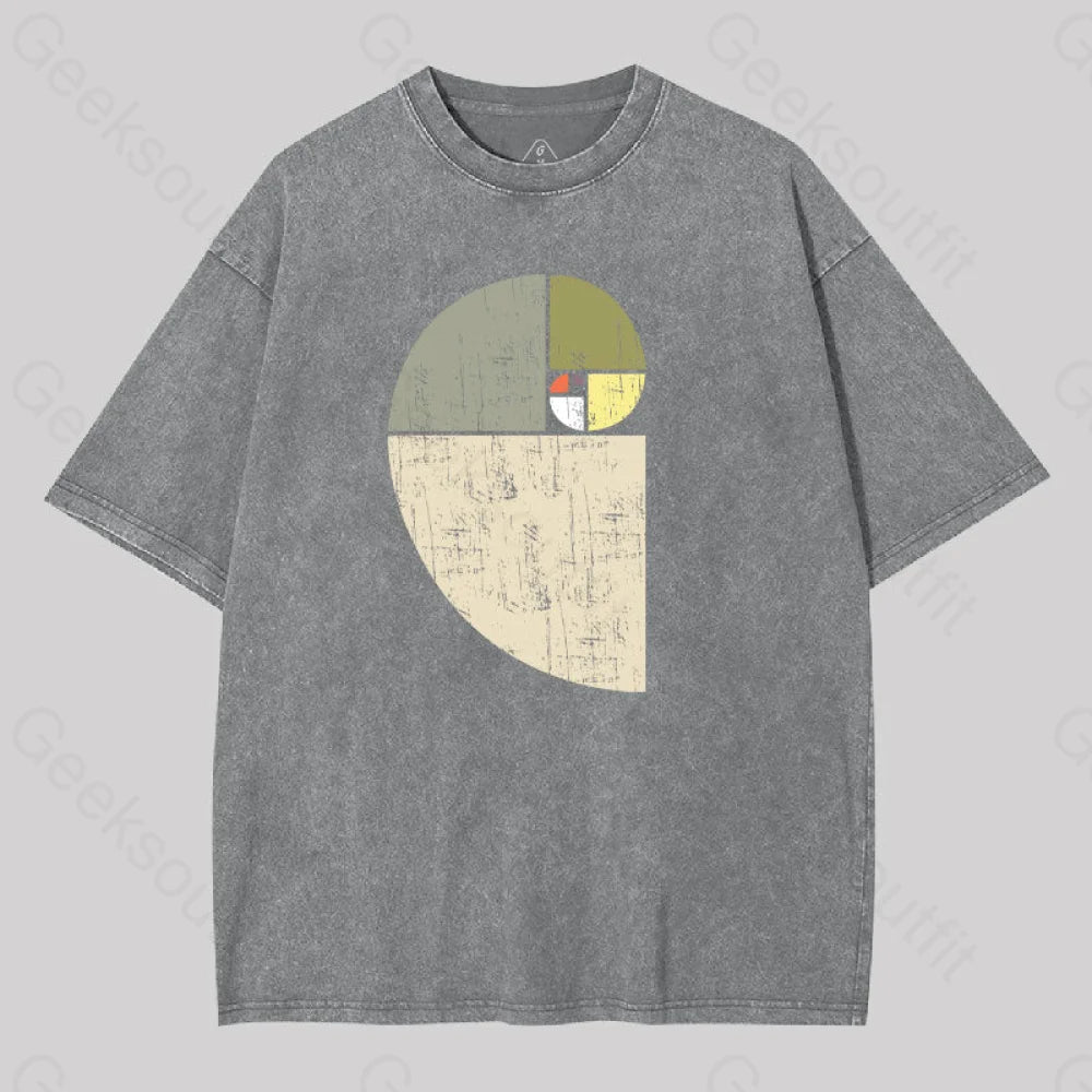 Distressed Fibonacci Spiral Washed T-Shirt Grey / S