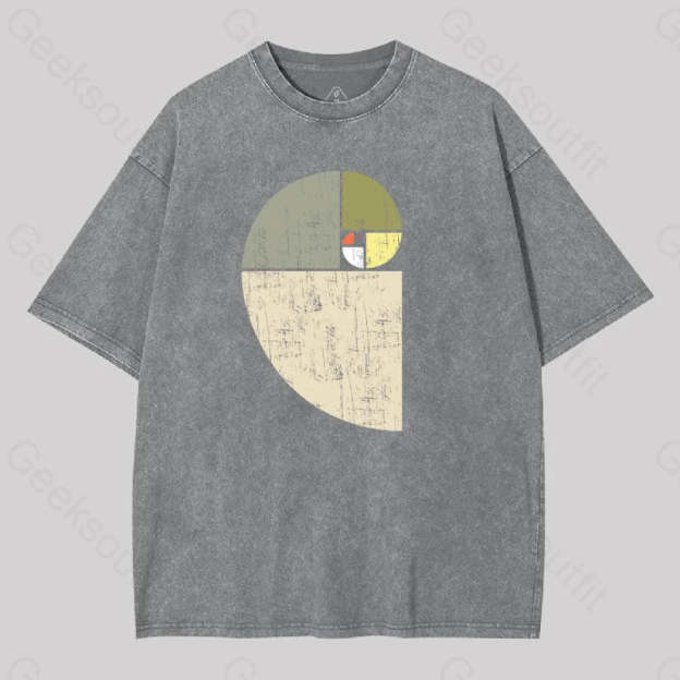 Distressed Fibonacci Spiral Washed T-Shirt Grey / S