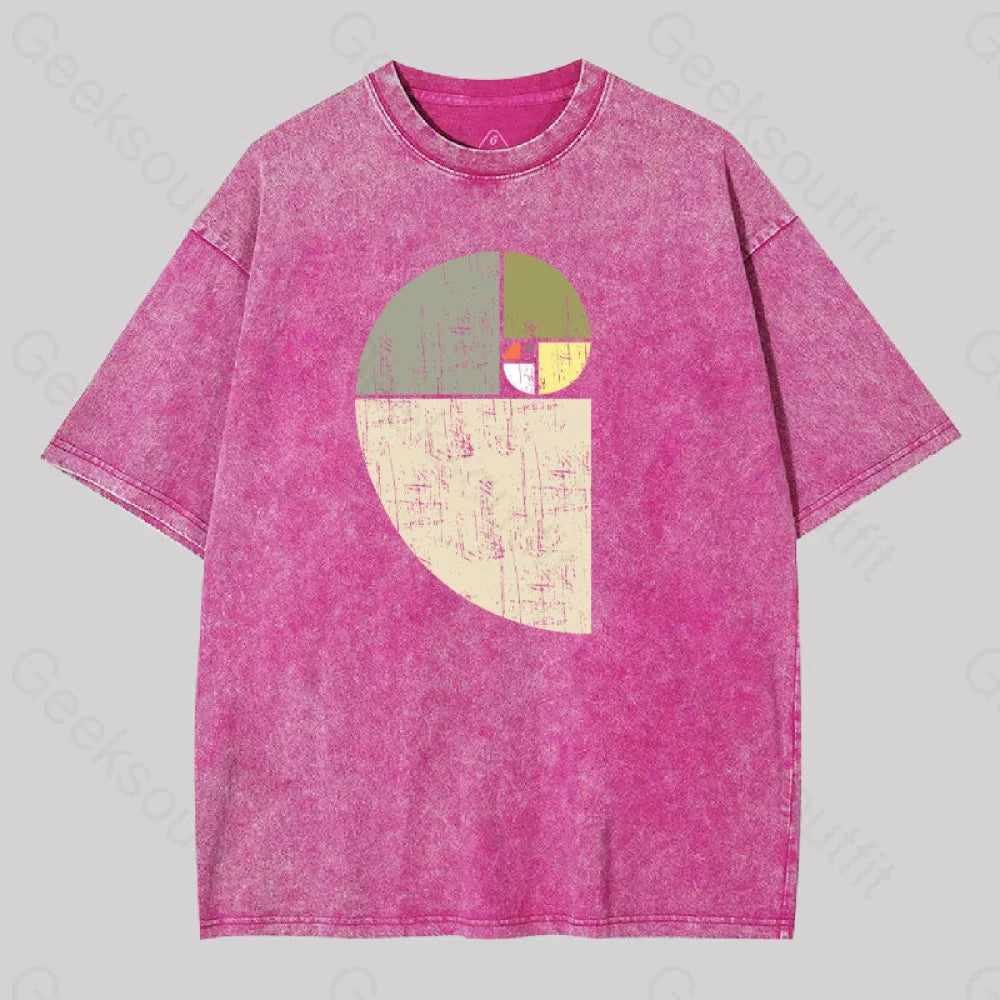 Distressed Fibonacci Spiral Washed T-Shirt Rose Red / S