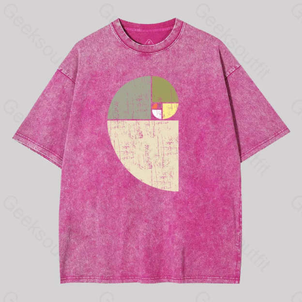 Distressed Fibonacci Spiral Washed T-Shirt Rose Red / S