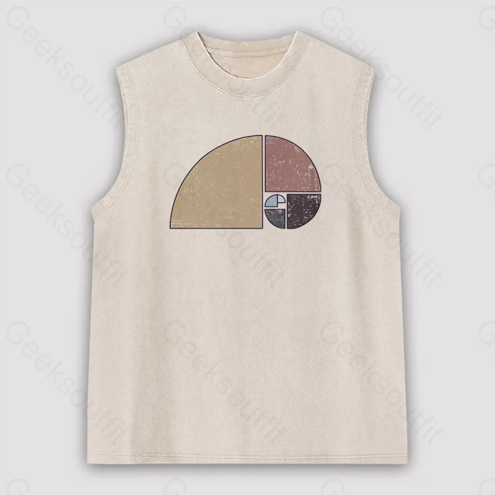 Distressed Geometric Fibonacci Spiral Unisex Washed Tank Apricot / S