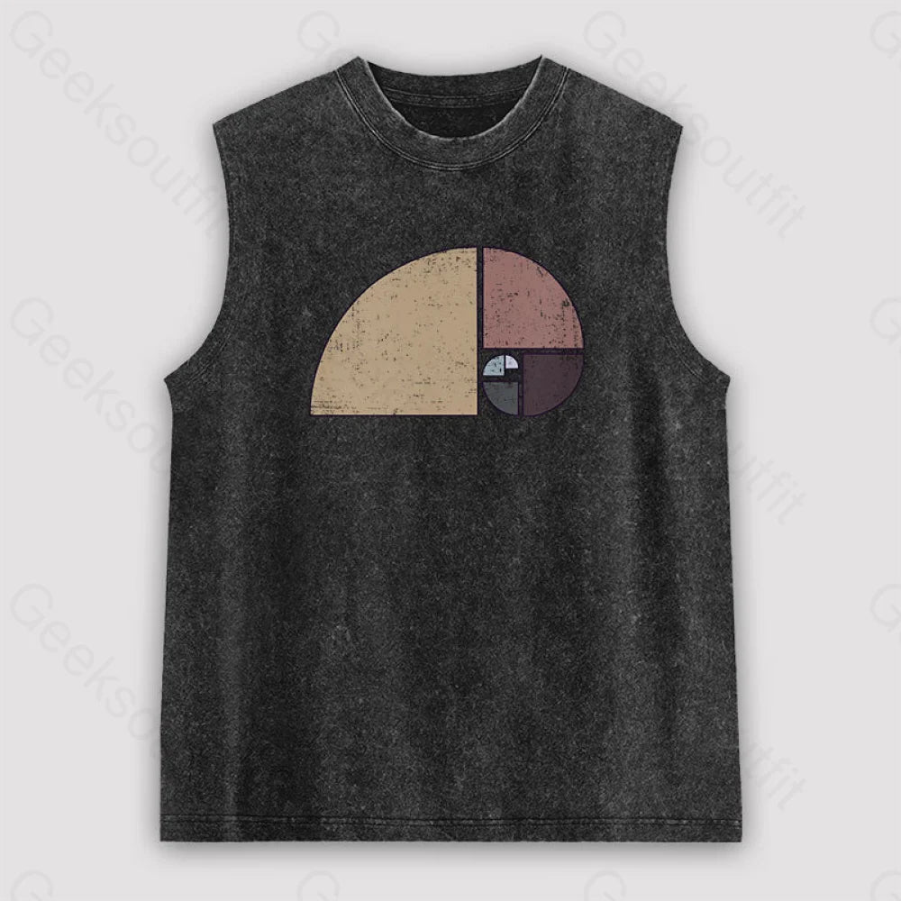 Distressed Geometric Fibonacci Spiral Unisex Washed Tank Black / S