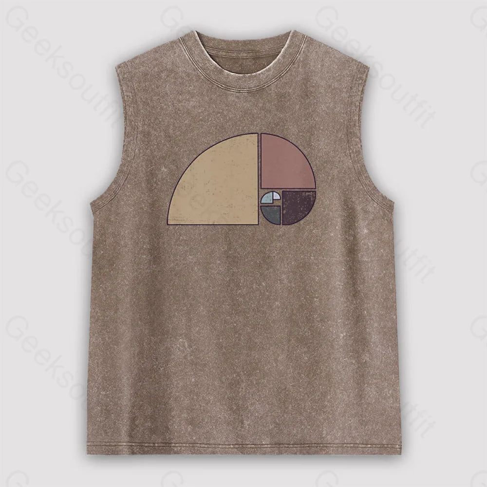 Distressed Geometric Fibonacci Spiral Unisex Washed Tank Brown / S