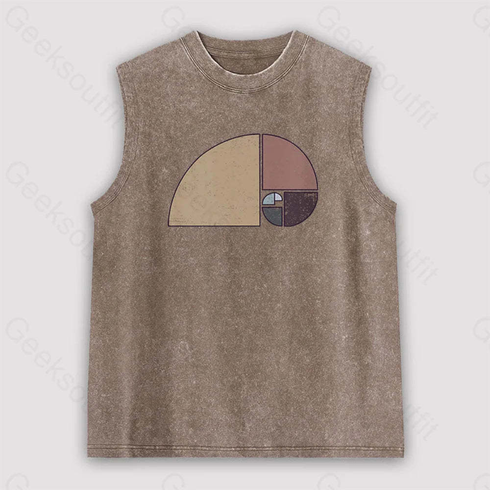 Distressed Geometric Fibonacci Spiral Unisex Washed Tank Brown / S