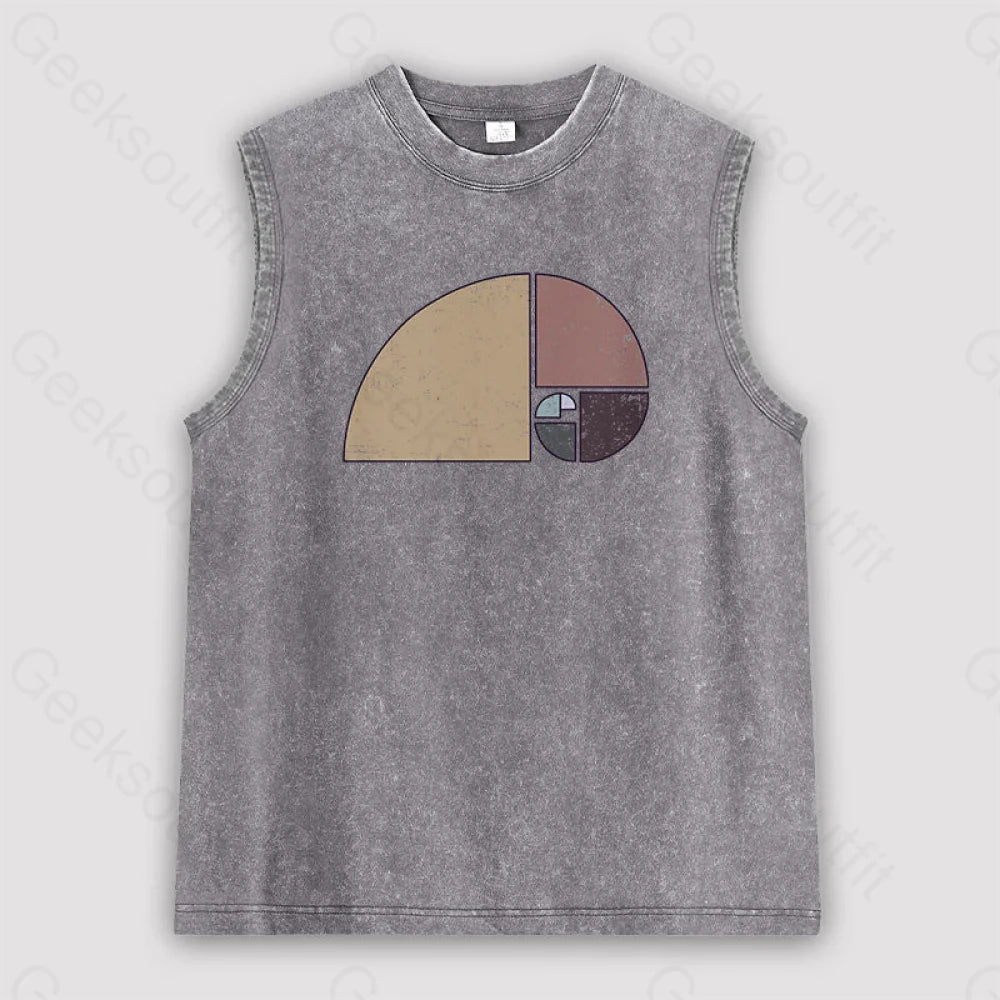 Distressed Geometric Fibonacci Spiral Unisex Washed Tank Grey / S