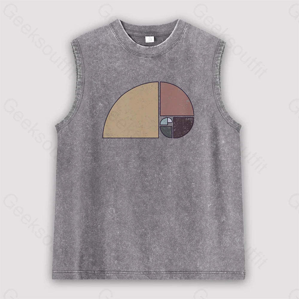 Distressed Geometric Fibonacci Spiral Unisex Washed Tank Grey / S