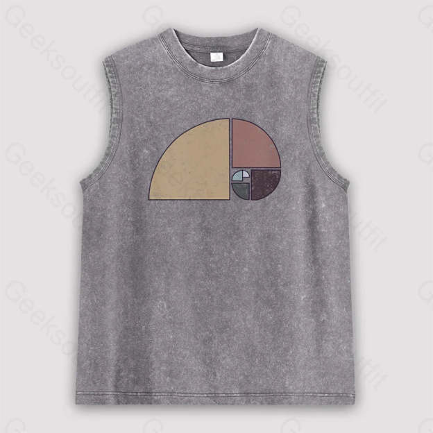 Distressed Geometric Fibonacci Spiral Unisex Washed Tank Grey / S