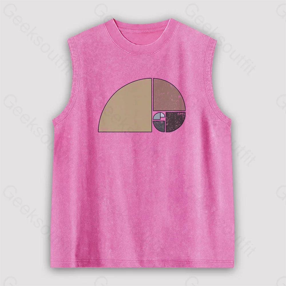 Distressed Geometric Fibonacci Spiral Unisex Washed Tank Pink / S