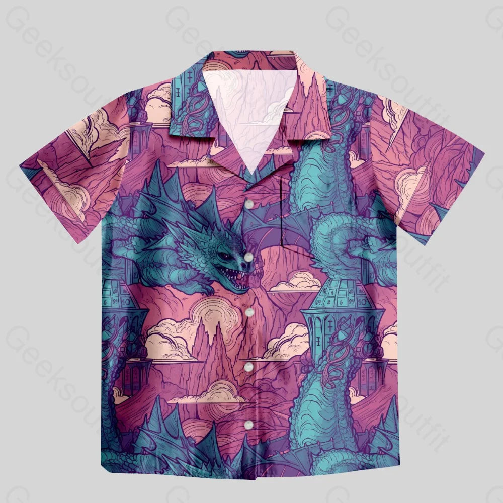 DND Dragon Pattern Button Up Pocket Shirt - Geeksoutfit